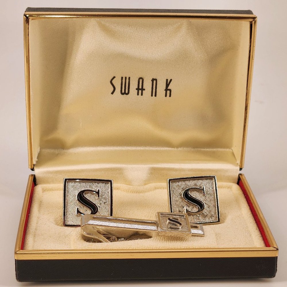 Swank Tie Clip and Cufflinks With "S" Initial